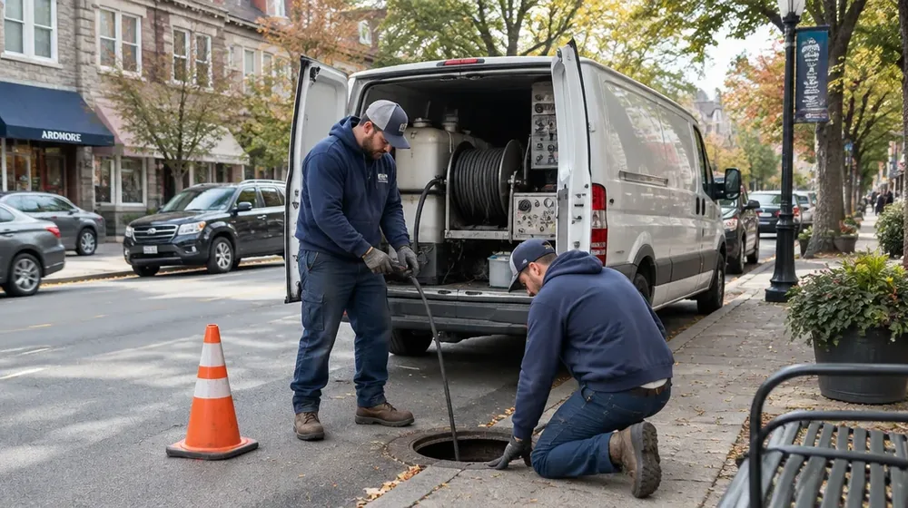 Service van on a residential street in Ardmore, Pennsylvania