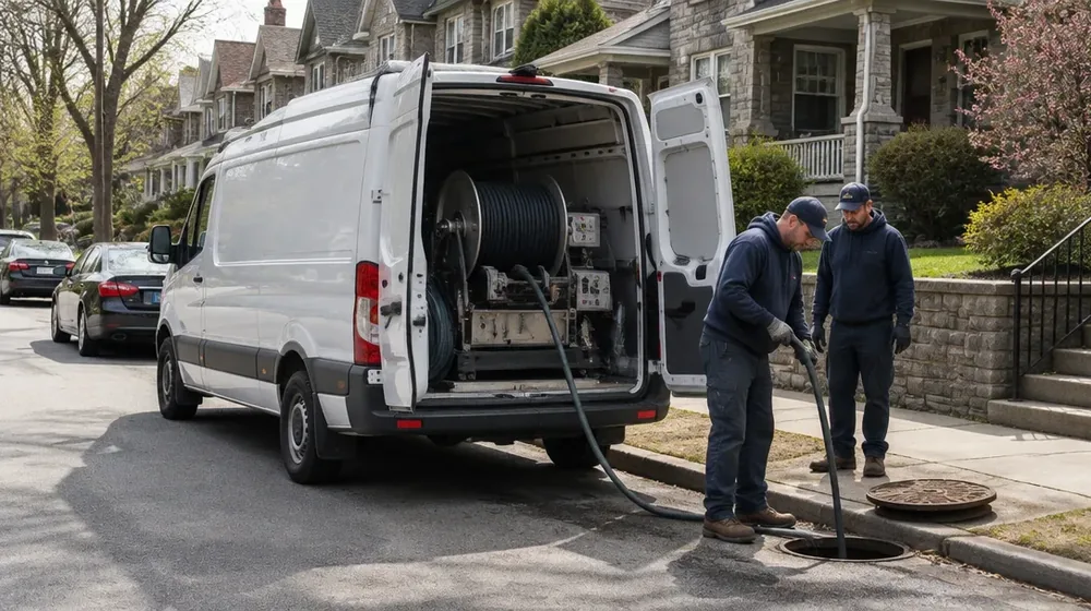 Service van on a residential street in Cheltenham, Pennsylvania