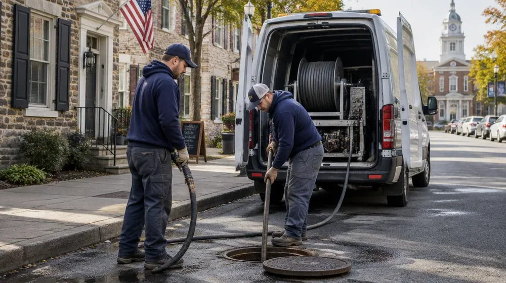 Service van on a residential street in Doylestown, Pennsylvania