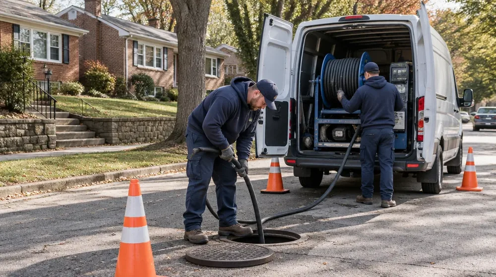 Service van on a residential street in Havertown, Pennsylvania