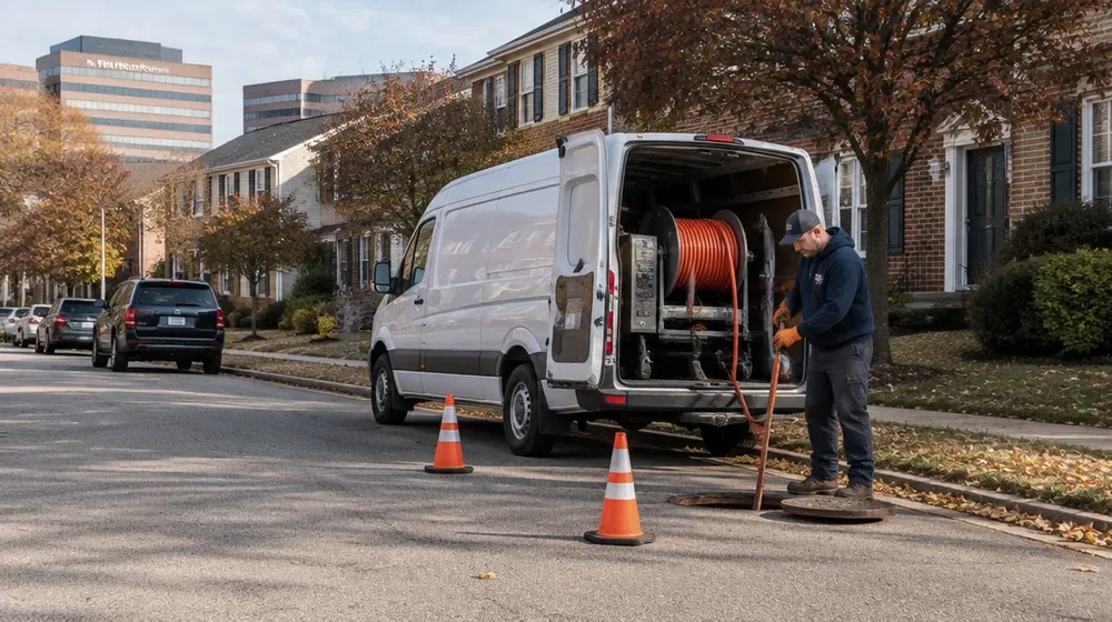Service van on a residential street in King of Prussia, Pennsylvania