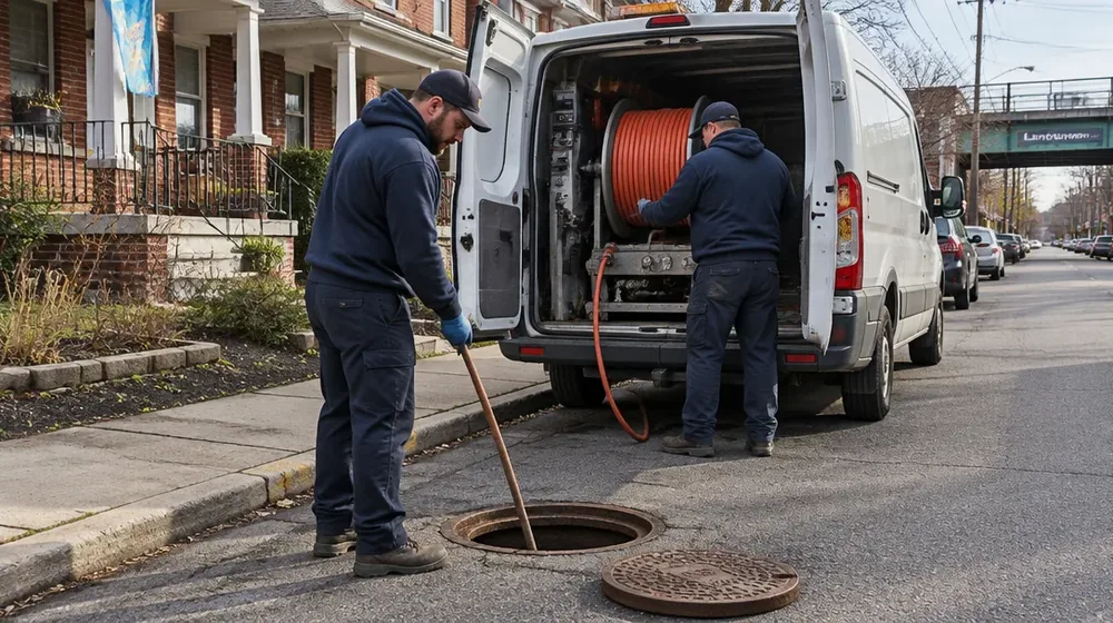 Service van on a residential street in Lansdowne, Pennsylvania