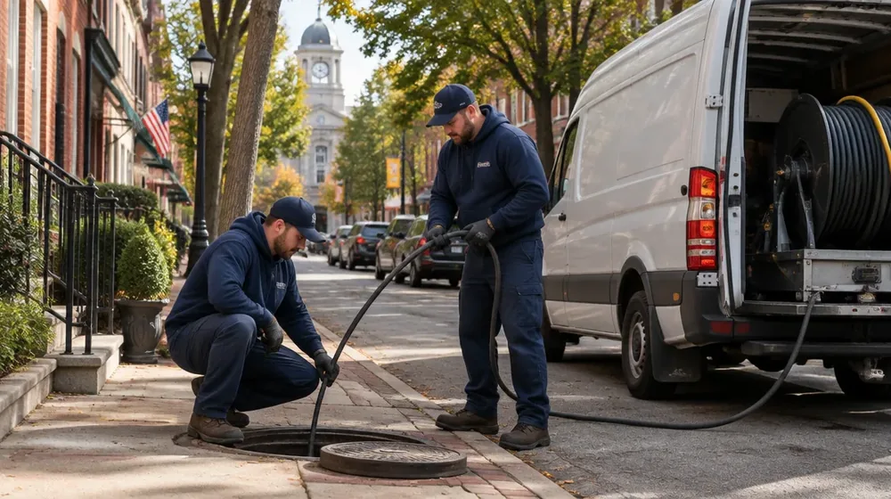 Service van on a residential street in Media, Pennsylvania