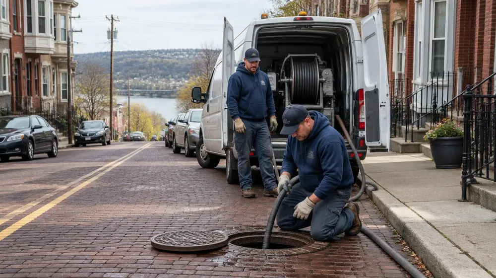 Service van on a residential street in Norristown, Pennsylvania