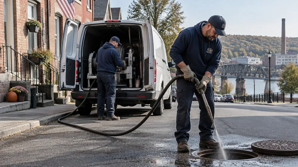 Service van on a residential street in Phoenixville, Pennsylvania
