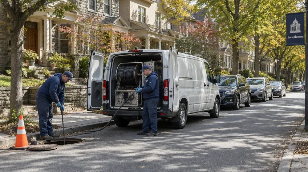 Service van on a residential street in Swarthmore, Pennsylvania
