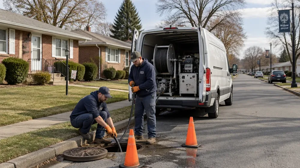 Service van on a residential street in Willow Grove, Pennsylvania